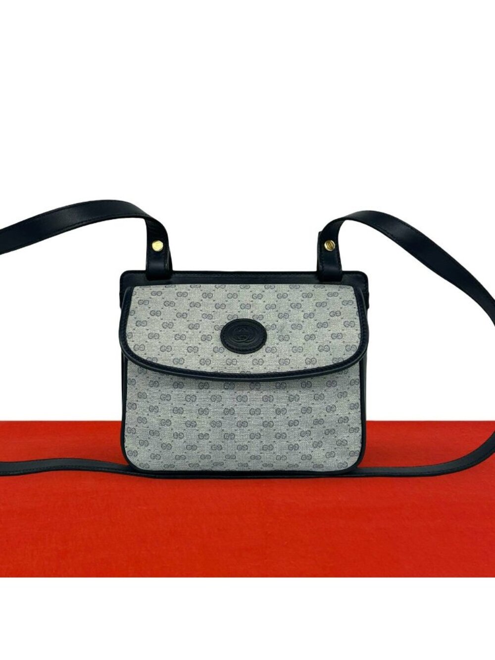 Gucci Vintage Micro GG Logo Leather Shoulder Bag Pochette Navy